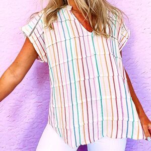 Rainbow Pin Tuck Layered Blouse